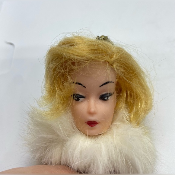 Vintage Barbie Doll Head Only Keychain Real Rabbit Tail Fur Blonde Wendy Clone - Picture 8 of 11